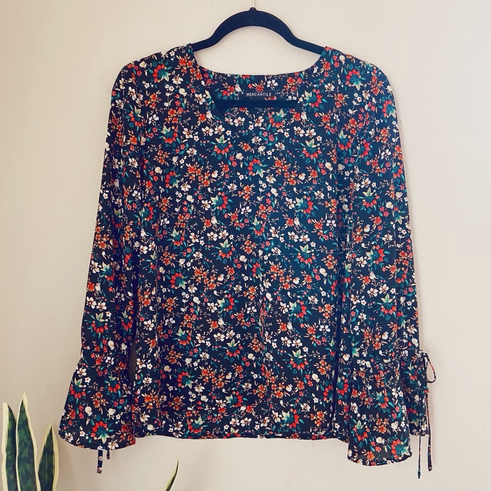 J. CREW MERCANTILE FLORAL BOW TIE SLEEVE SZ 10